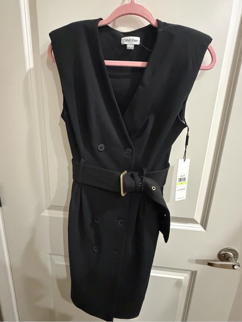 Calvin Klein Black Sleeveless Belted Sheath Dress